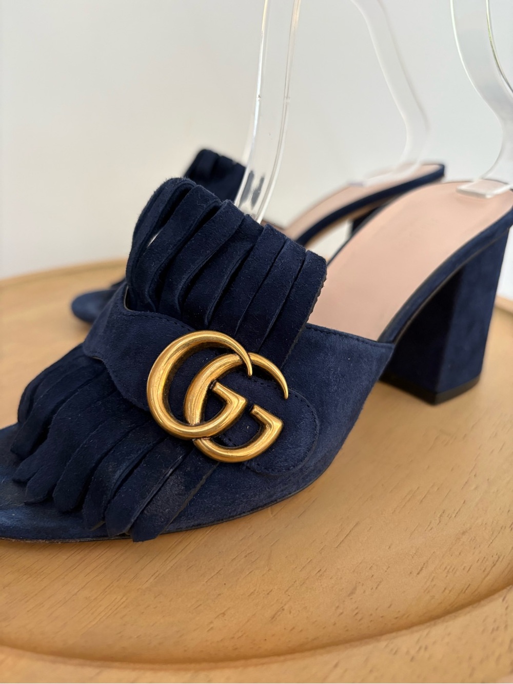 Gucci Kid Scamosciato GG Marmont Fringe Slip On Heel - Picture 8 of 8